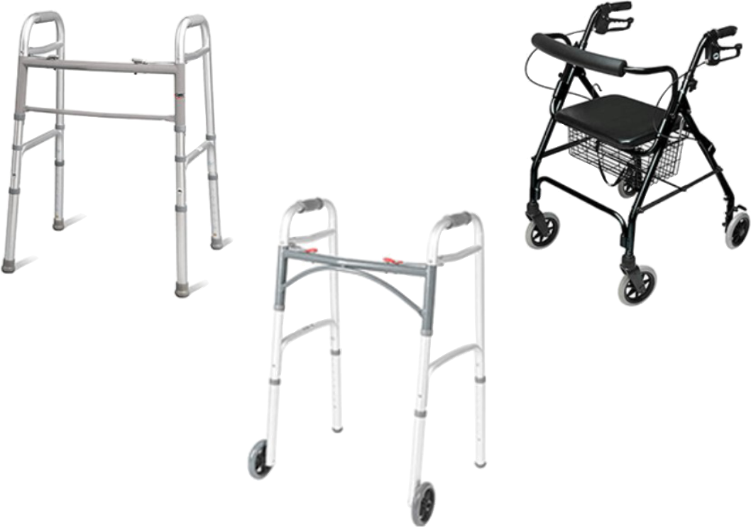 Walking frames and a rollator from our medical equipment selection