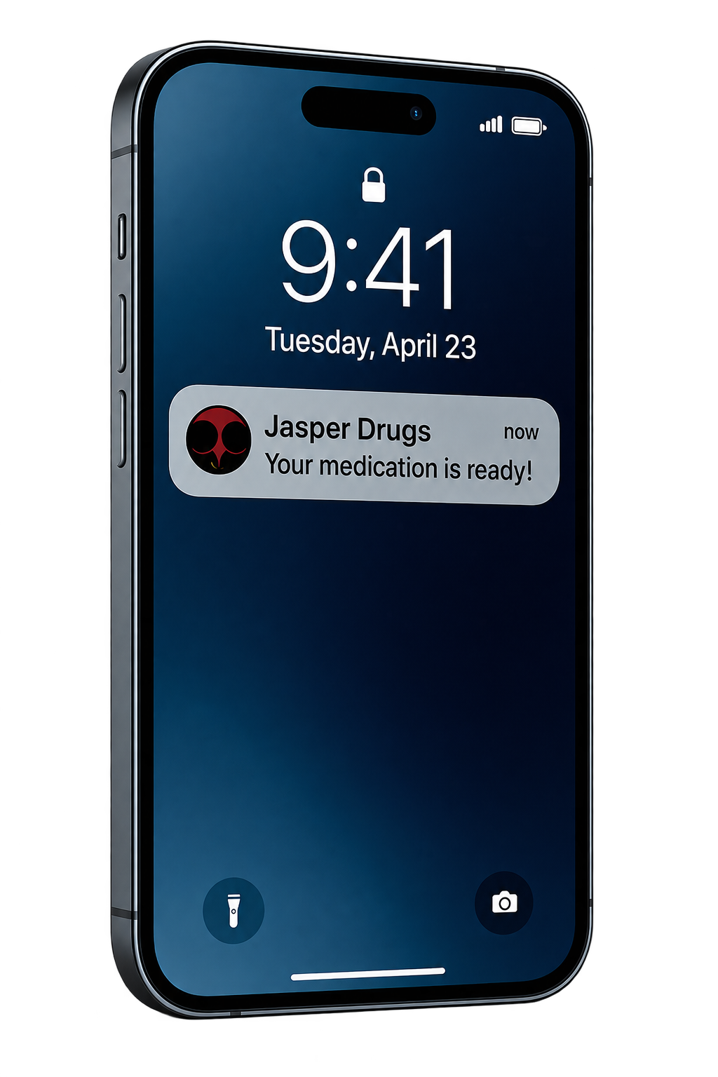 Illustration of a Jasper Drugs pickup notification on a phone